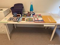 Top view of white table showing surface and legs