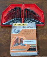 Closed front view of the hex key set box showing product label and size range details