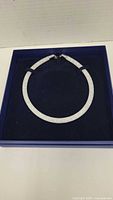 Full view of tubular crystal Swarovski necklace inside original box.