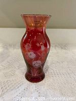Full view of cranberry glass vase front