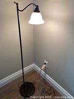 Full view of floor lamp illuminated showing overall design