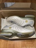 Pair of Nike Air Fantaposite Max Trainerposite shoes inside original box showing soles and exterior side view.