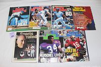 Overview photo showing all 7 Sports Illustrated magazines from vintage 1980s-1990s era with notable athlete covers in baseball and football.