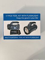 Retail box showing 17 PCS Tool Kit With Flashlight
