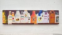 Front view of panoramic acrylic painting showing bottle still-life subject