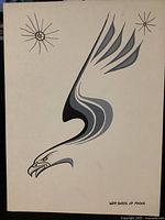 Full view of the acrylic painting showing the eagle in flight with two star shapes and the artist's signature.