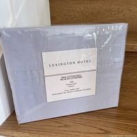 Full view of the new Lexington Hotel sheet set packaging showing the label and packaging condition