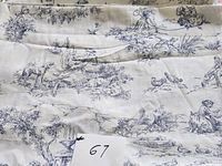 Overall view of folded blue toile fabric