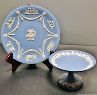 Main image showing both Wedgwood jasperware plate and compote on neutral surface