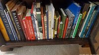 Shelf view of approximately two dozen books on sports, Canadian history and biography