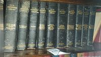 Shelf of eleven black leatherette I.C.S. Reference Library volumes