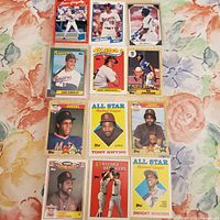 Overview of 12 vintage baseball cards arranged in three columns showing players Bo Jackson, Juan Gonzalez, Mike Greenwell, Tony Gwynn, Dwight Gooden, and others.