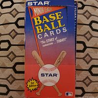 Full view of the front of the vintage Star Minor League Baseball cards box, showing graphics and branding.
