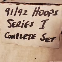Card box with label '91/92 Hoops Series I Complete Set' indicating the set content and era.