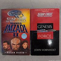 Front and back cover of Star Trek The Next Generation Triangle Imzadi II book by Peter David showing cover art and synopsis.
