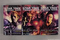 Front covers of three Star Trek Terok Nor novels showing different characters and titles.