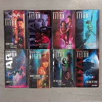 Front cover of 8 Star Trek Titan novels showing varied cover art and titles