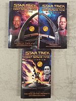 Front covers of all three Star Trek Deep Space Nine Millennium books showing main characters and starship images.