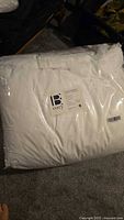Front of sealed package showing B Cozy label on white comforter