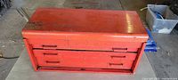 Front view of red Snap-on toolbox closed