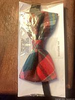 Packaged tartan wool bow tie front view