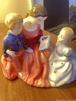 Front view of figurine showing mother reading to two children