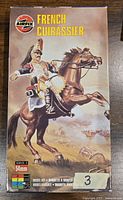 Box front for Airfix French Cuirassier 54mm plastic model kit showing box art of mounted cavalry soldier.