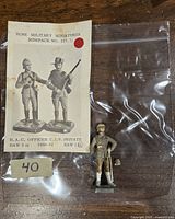Image of the painted 54mm metal miniature HAC officer figure alongside original Rose Military Miniatures leaflet showing matching figures.