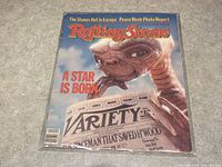 Cover of Vintage Rolling Stone Magazine, Issue No. 374, July 22, 1982, featuring E.T. the Extra-Terrestrial holding a Variety newspaper with headline 'A Star is Born'