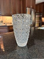 Front and side views of the 8 inch Bohemian lead crystal vase showing intricate diamond cut pattern and clarity.
