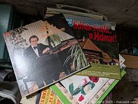 Top view of album covers showing titles and styles of some LP records