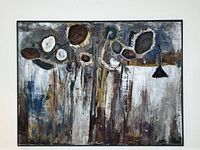 Full front view of acrylic painting on board in black frame