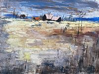 Close-up of painted landscape showing brushwork and color palette