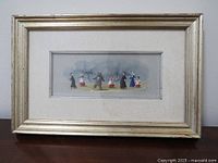 Full front view of the tempera painting in silver wood frame with white mat