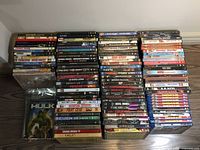 Five columns of DVD and Blu-ray movies stacked