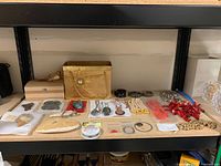 Overall view of shelf with all items displayed