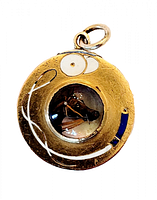 Front view showing gold setting, enamel, domed crystal with horse painting