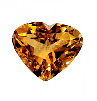 Front view of heart-cut citrine showing facets and color