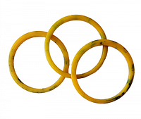 Three yellow-green bakelite bangles arranged overlapping