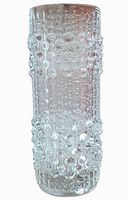 Full view of clear textured cylindrical glass vase