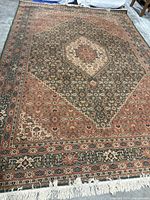 Overhead view of entire rug showing full design and fringe