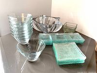 Set of all glass serveware items displayed