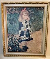 Front face of the framed print depicting the young girl with watering can, showing detail of the artwork and frame.