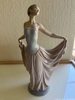 Front view of Lladro ballerina figurine captures detailed facial expression, dress folds, and posture.