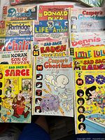 Group shot of multiple comics spread out