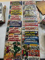 Front covers of all 16 Sgt. Fury comic books laid out