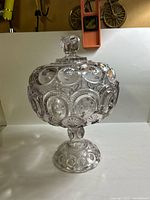 Full view of covered pedestal candy dish