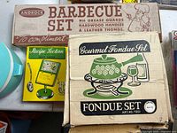 Boxed Androck barbecue set, Recipe Lectern card holder, Gourmet fondue set