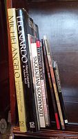 Photo of the 9 art-related books about Leonardo da Vinci and Michelangelo, showing titles and spine details.