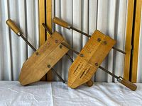 Pair of Jorgensen hand screw clamps laid flat showing full length and shape of clamps and handles.